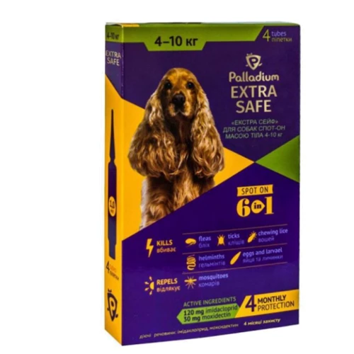 Капли для собак Palladium Extra Safe от 4 до 10 кг 4х1 мл (4820150205676)