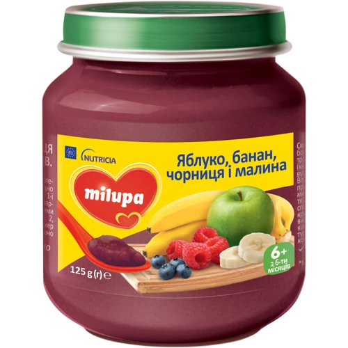 Milupa пюре яблоко банан черника и малина 125 г от 6 мес.
