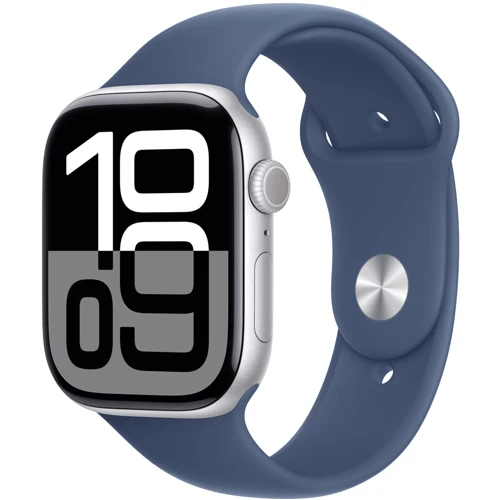 Apple Watch Series 10 46mm GPS Silver Aluminum Case with Denim Sport Band - M/L (MWWM3QH/A) UA