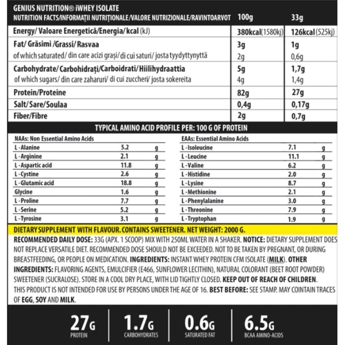 Протеин Genius Nutrition iWhey isolate 2000 g / 61 serving / Strawberry: Вид Изоляты
