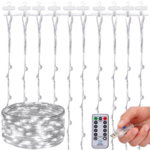 Гірлянда водоспад (штора) Springos 2 x 2 м 200 LED Pilot USB CL4021 Cold White: Колір серебристый
