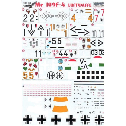 Декаль Print Scale для истребителя Me 109 F4 PRS72-049