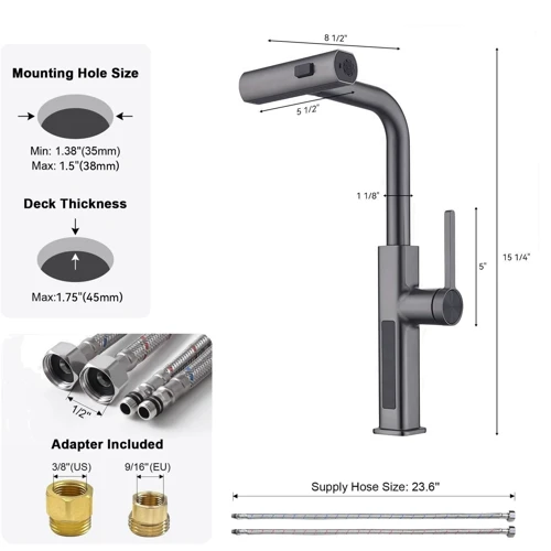 Смеситель для кухни Lefton Waterfall & Pull-Out Kitchen Faucet with Temperature Display-KF2209 Grey: Тип излива выдвигающийся излив