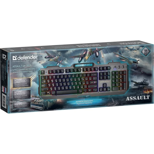Клавиатура Defender Assault GK-350L RU USB Grey-Metall (45350): Подключение проводное