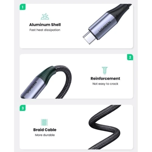 Кабель Ugreen USB-C to USB-C 100W 5A Gen2 10Gbps 1m Black (80150) фото 5
