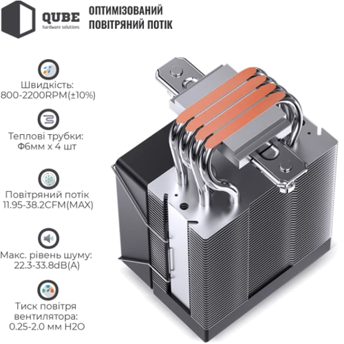 Кулер Jonsbo CR-1400 V2 ARGB Black: Рівень шуму, dB 22.3-33.8