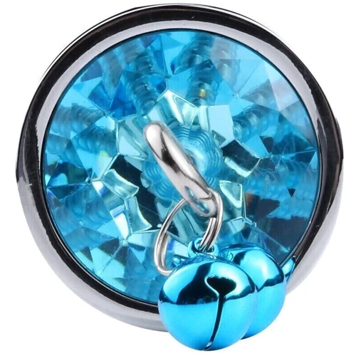 Анальная пробка с кристаллом, колокольчиком и поводком Silver Blue (размер M)