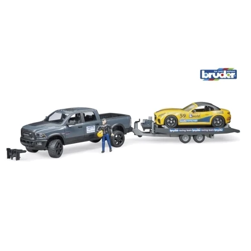 Машинка Bruder джип Dodge RAM 2500 з причепом-евакуатором і родстером (02504)
