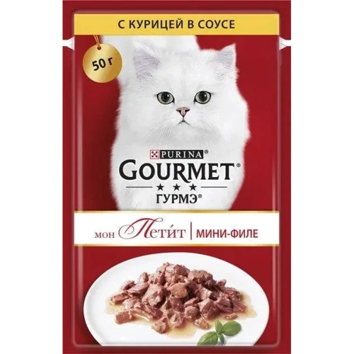 Влажный корм GOURMET Mon Petit для взрослых котов кусочки с курицей в соусе 50 г (7613035311336)