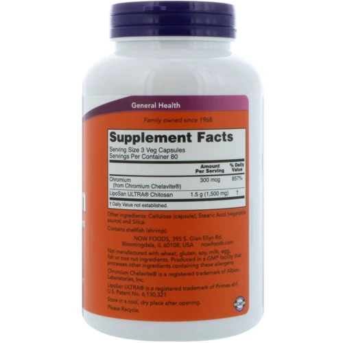 NOW Foods CHITOSAN 500 mg PLUS Сhromium 120 VCAPS Хитозан: Производитель NOW Foods