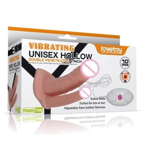 Страпон двойной с вибрацией Lovetoy Vibrating Unisex Hollow Double Penetrator 6"