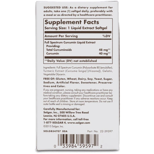 Solgar Full Spectrum Curcumin Солгар Куркумин 30 мягких капсул: Форма выпуска Капсулы