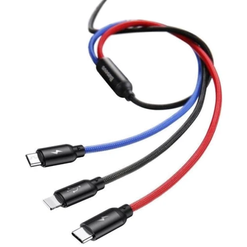 Кабель Baseus USB Cable to Lightning/microUSB/USB-C Three Primary Colors 1.2m Black (CAMLT-BSY01): Длина 1.2 м