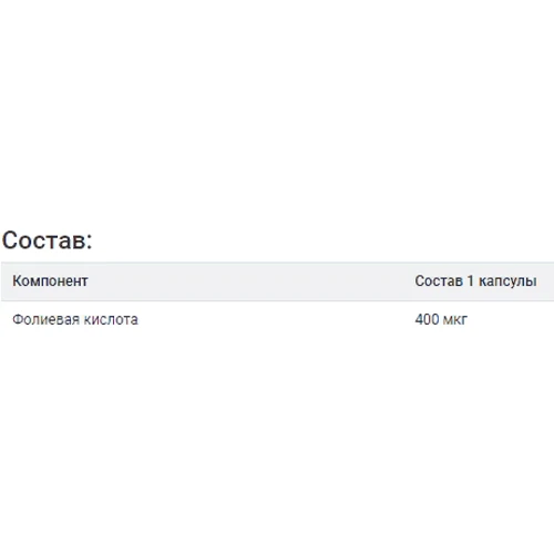 Grassberg Folic Acid 400 mcg Фолиевая кислота 60 капсул: Тип Витамин B