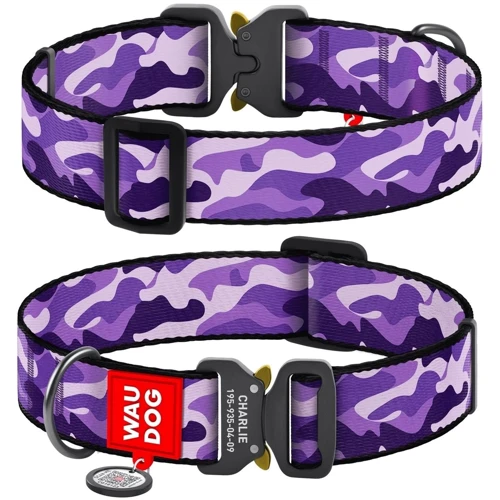 Ошейник для собак WAUDOG Nylon с QR паспортом Фиолетовый камо, XXL (4535-0003)