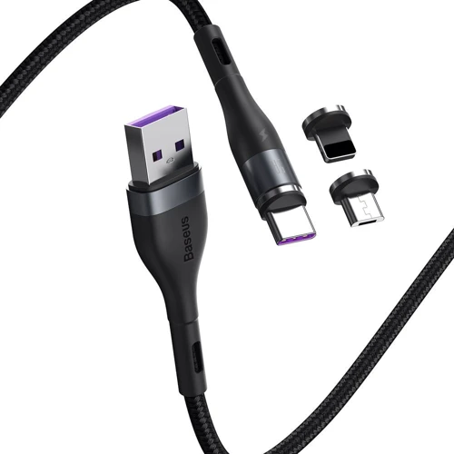 Кабель Baseus USB Cable to Lightning/microUSB/USB-C Zinc Magnetic Safe Fast Charging Data 1m Black/Gray (CA1T3-BG1): Тип USB Cable - Lightning/microUSB/USB-C