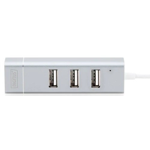 Адаптер Digitus Adapter USB-C to 3xUSB+Ethernet (DA-70253): Колір сріблястий