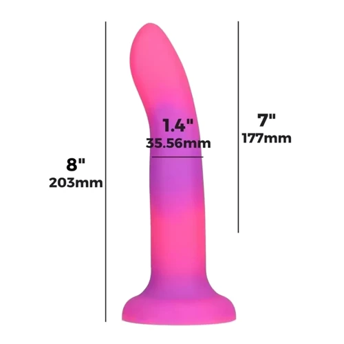 Светящийся в темноте фаллоимитатор ADDICTION - Rave - 8" Glow in the Dark Dildo - Pink Purple
