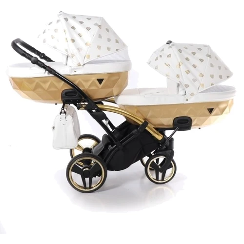 Универсальная коляска для двойни 2 в 1 Junama Glow Duo Slim 02, белый с золотым (J-G-DUOs-02) фото 9