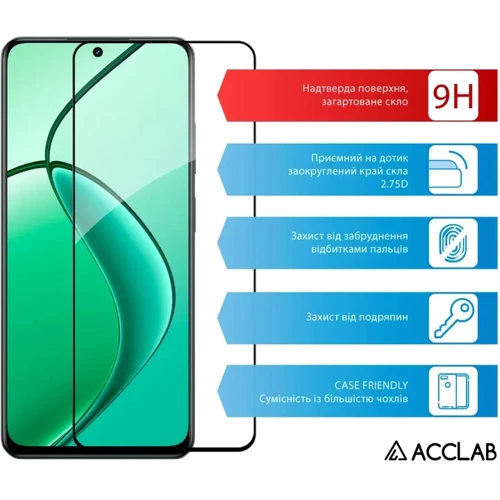 ACCLAB Tempered Glass Full Glue Black for Realme 12+: Тип защитное стекло