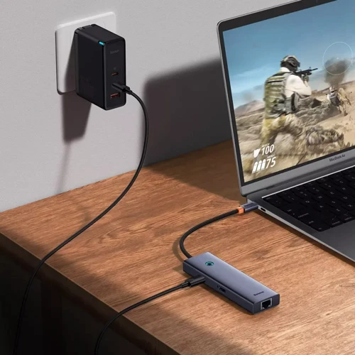 Адаптер Baseus Adapter UltraJoy Series USB-C to HDMI+3xUSB3.0+PD+RJ45 Gray (B00052802811-00) фото 5