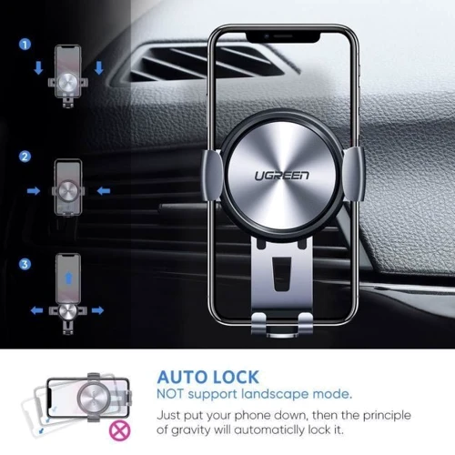 Держатель Ugreen Car Holder Air Vent LP130 Gravity Drive Space Gray (50564): Совместимость Для смартфона, Apple, универсальный