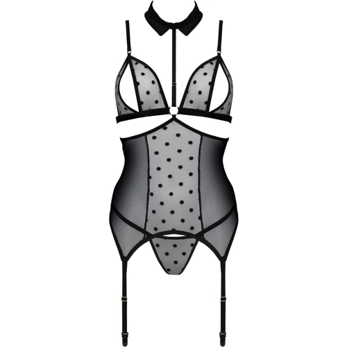 Корсет с открытой грудью Passion DOMINICA CORSET Вlack XXL/XXXL (стринги в наборе)