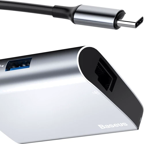 Адаптер Baseus Adapter Enjoyment USB-C to RJ45+USB3.0 HUB Gray (CATSX-B0G) фото 5