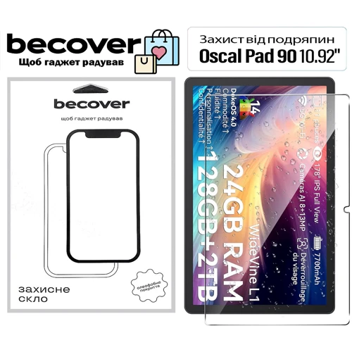 Аксессуар для планшетных ПК BeCover Tempered Glass Clear for Oscal Pad 90 10.92 (713695): Цвет прозрачный