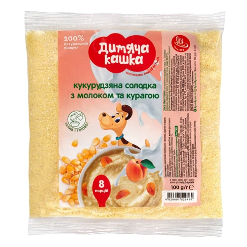 Каша Дитяча кашка Кукурузная сладкая с молоком и курагой 100 г