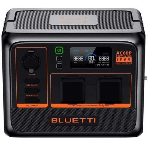 Зарядна станція Bluetti AC60P 504Wh 600W Великобританія: Виходи споживачів Автоприкурювач, 220V, USB-C, USB-A