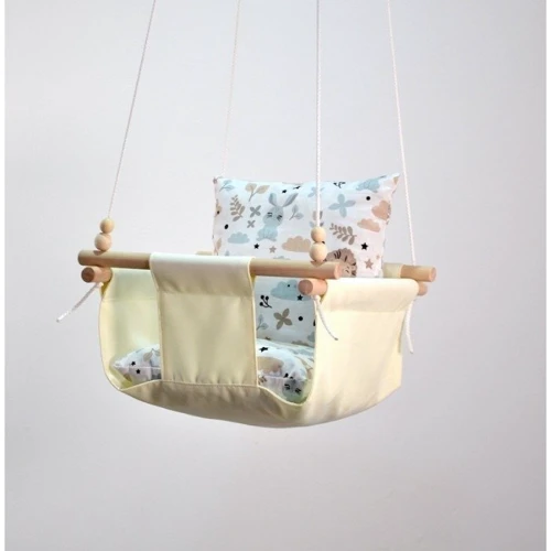 Качели детские Лесные зверьки тканевая подвесная молочная