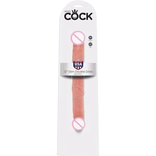 Двойной фаллоимитатор King Cock 12" Slim Double Dildo, 30x3.3 см, телесный