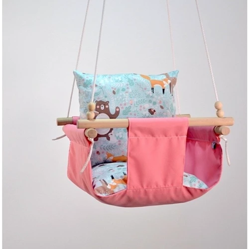 Гойдалки дитячі Infancy Ведмедик тканинний підвісний рожевий