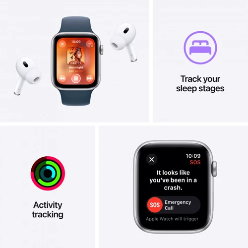 Apple Watch SE 2 2023 44mm GPS Midnight Aluminum Case with Midnight Sport Loop (MREA3) UA: Экран OLED LTPO (яркость до 1000 нит) с технологиями Retina / 368x448 пикселей / защитное стекло Ion-X повышенной прочности
