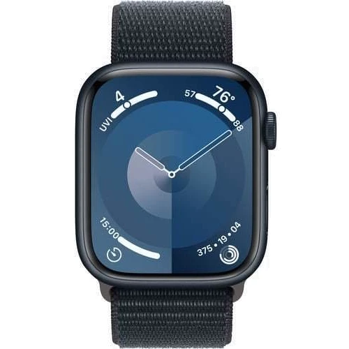 Apple Watch Series 9 45mm GPS Midnight Aluminum Case with Midnight Sport Loop (MR9C3) : Экран OLED LTPO (яркость до 2000 нит) с технологиями Retina / защитное стекло Ion-X повышенной прочности
