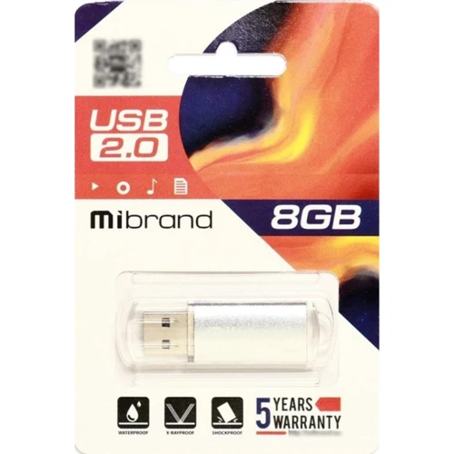 USB-флешка Mibrand 8GB Cougar USB 2.0 Silver (MI2.0/CU8P1S): Стандарт USB USB 2.0