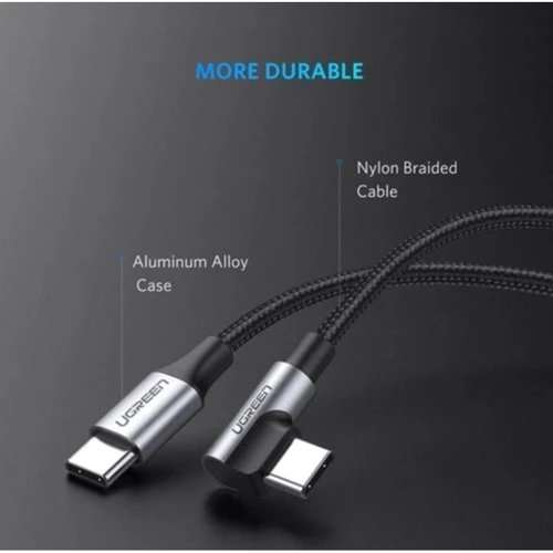 Кабель Ugreen Angled USB-C to USB-C 3A 1m Grey/Black (50123) фото 4