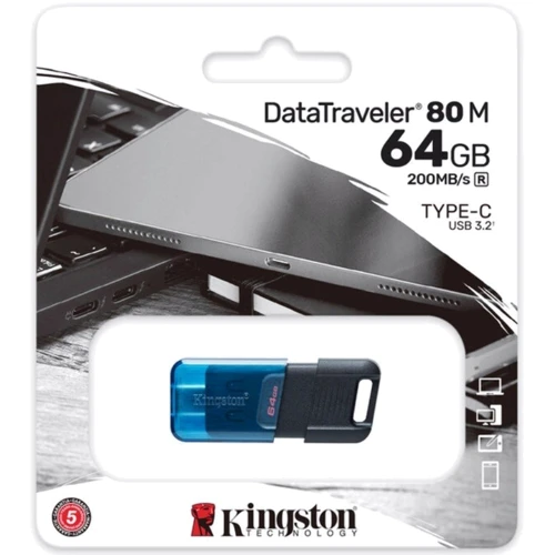 USB-флешка Kingston 64GB DataTraveler 80 M USB-C 3.2 Blue/Black (DT80M/64GB): Максимальная скорость записи, МБ/с 60