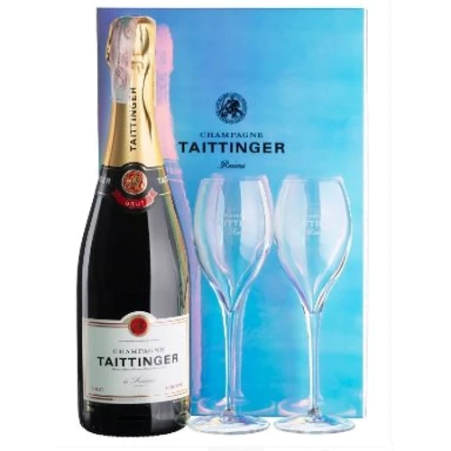Шампанское Taittinger Brut Reserve + 2x glasses, gift box (0,75 л) (BW8460): Объем, л 0.75