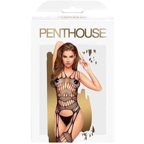 Бодистокинг с фрактальным узором и имитацией чулок Penthouse - Fatal Look Black XL