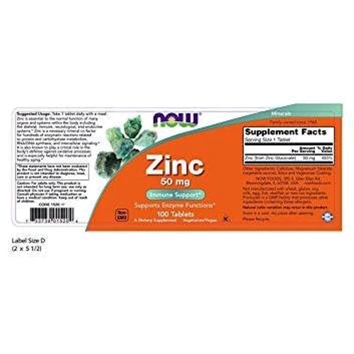 NOW Foods ZINC GLUCONATE 50 mg 100 TABS Цинк глюконат: Тип Цинк
