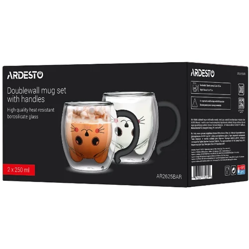 Набор чашек Ardesto Animals с ручками и двойными стенками 250 мл 2 шт. (AR2625BAR)