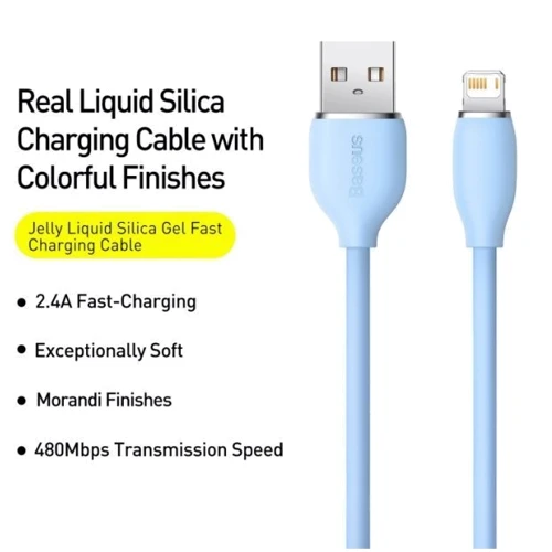 Кабель Baseus USB Cable to Lightning Silica Gel 2.4A 1.2m Blue (CAGD000003) фото 3