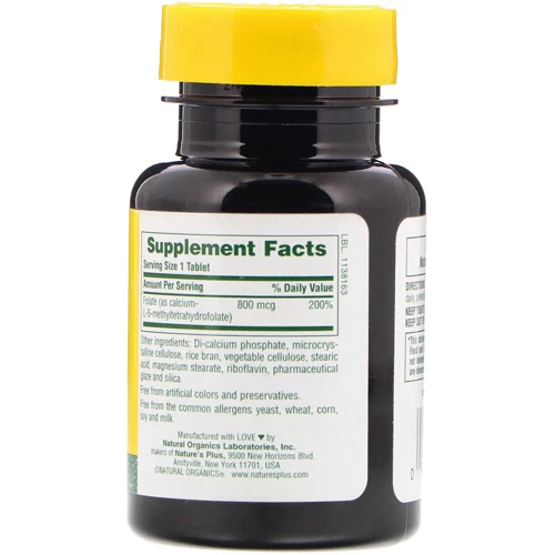 Nature's Plus, Folic Acid, 800 mcg, 90 Tablets (NAP-01790): Тип Витамин B