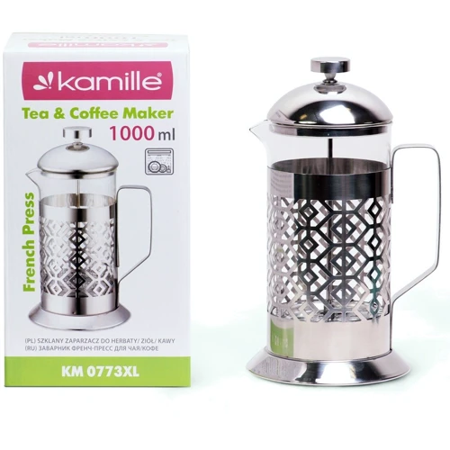 Френч-пресс Kamille 1 л (KM-0773XL): Материал Сталь, Стекло