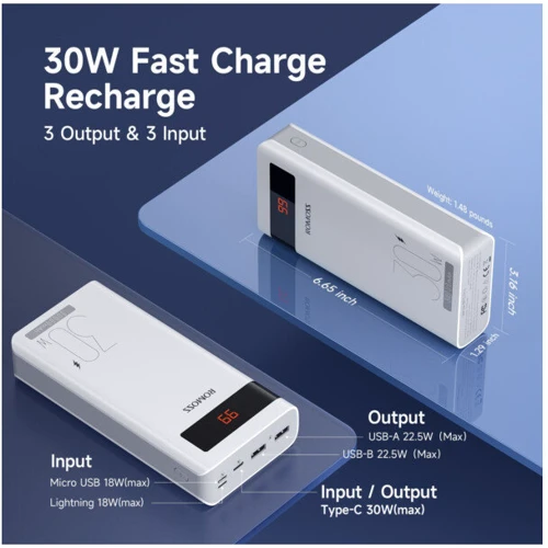 Внешний аккумулятор Romoss Power Bank 30000mAh30W Sense 8PSPro White (PHP30-892-1133H): Тип батареи Литий-полимерные