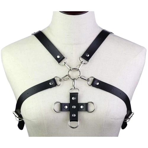 Портупея с фиксатором Women's PU Leather Chest Harness Caged Bra BLACK
