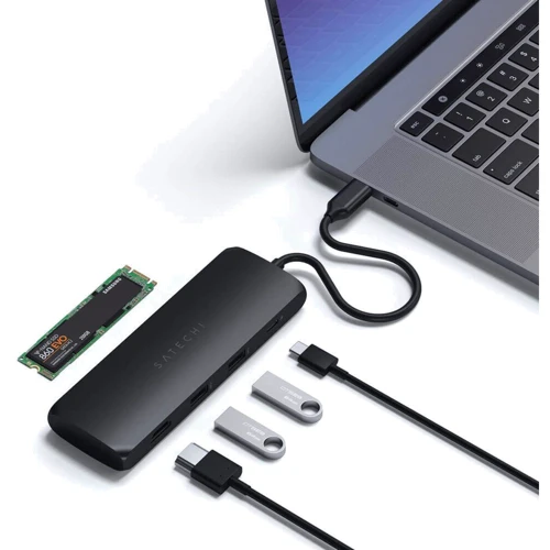 Адаптер Satechi Adapter Aluminum USB-C to USB-C+2xUSB+HDMI+SSD кишеня Black (ST-UCHSEK): Додаткові роз'єми HDMI, USB OTG, USB-C