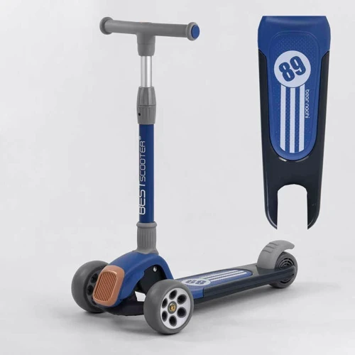 Самокат трехколесный Best Scooter складной алюминиевый руль, 3 колеса PU со светом Black/Blue (102024) фото 7